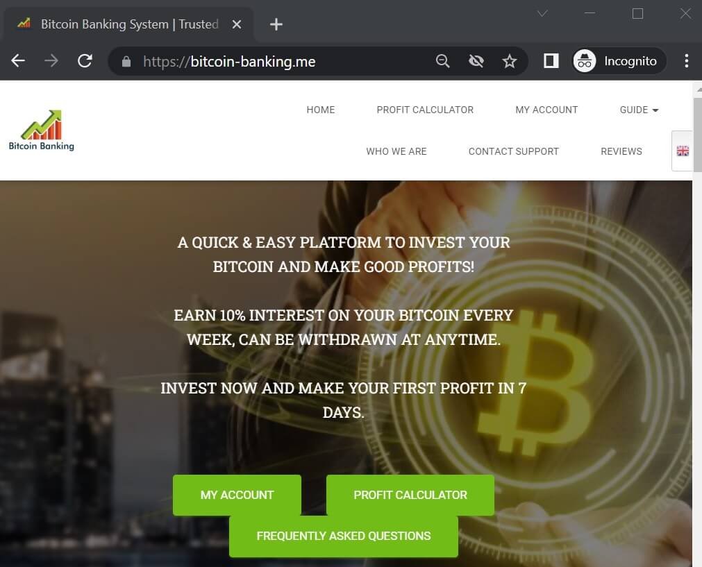 Bitcoin Banking Review - Screenshot of Bitcoin-Banking.me's Homepage