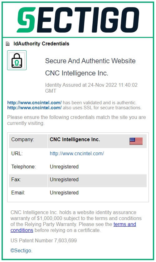 CNCIntel.com Sectigo Verification