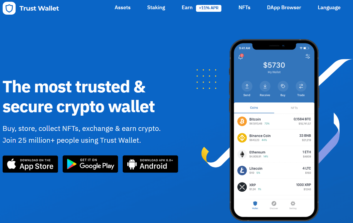 Trust Wallet Review - Screenshot of the TrustWallet.com homepage