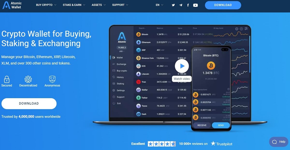 AtomicWallet Review: Screenshot of the AtomicWallet.io homepage