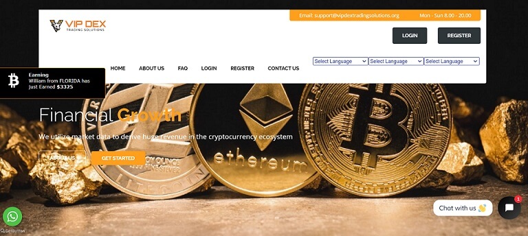 VIPDexTradingSolutions Scam: Screenshot of Homepage
