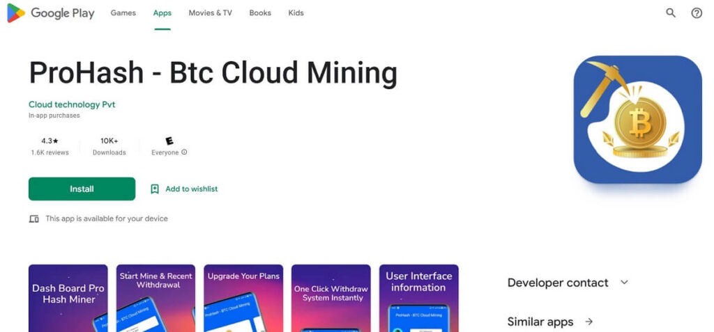 Prohash BTC Cloud Mining App on the Google Play Store