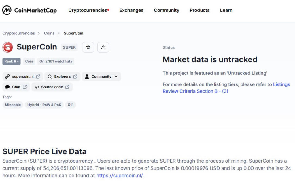 SuperCoin Scam - SuperCoin page on CoinMarketCap.com