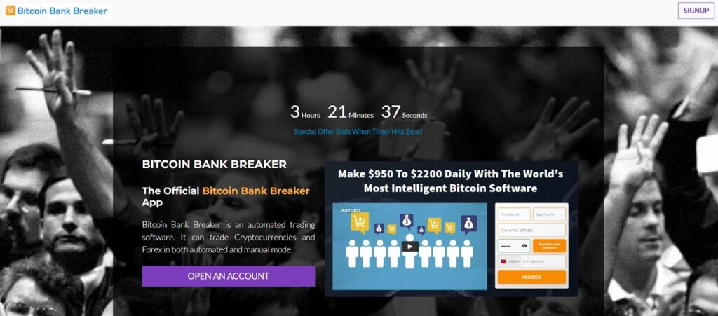 Bitcoin Bank Breaker Review - Screenshot of BitcoinBankBreaker.biz