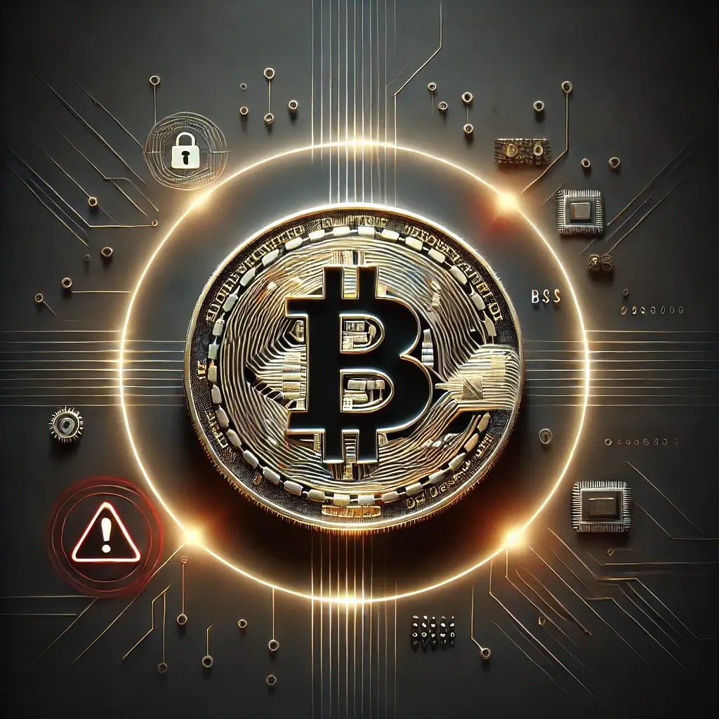 A shattered Bitcoin symbol on a dark background, representing cryptocurrency fraud linked to XtraMinersExchange.